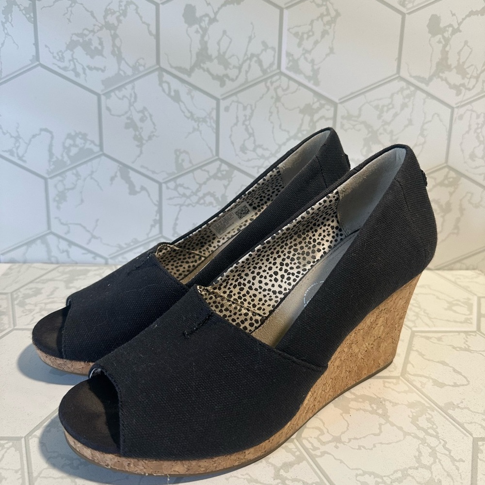 Toms Black Wedge Peep Toe Shoes